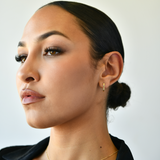 14K YG Petite Paper Clip Earrings with model