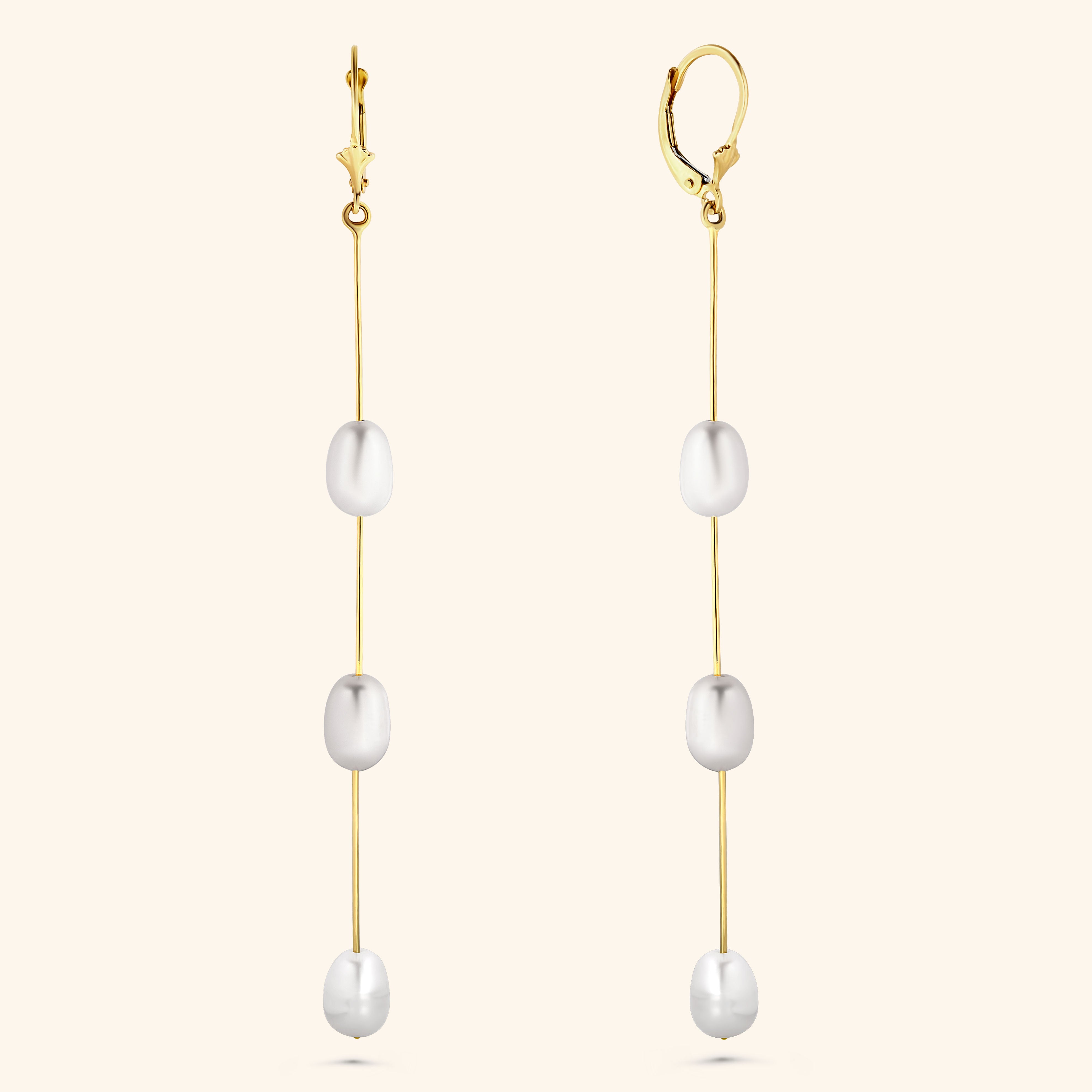 14K Yellow Gold Fresh Water Pearl Dangling Earrings