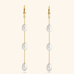 14K Yellow Gold Fresh Water Pearl Drop Earrings with Chain