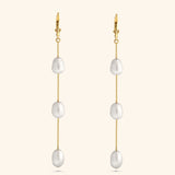 14K Yellow Gold Fresh Water Pearl Drop Earrings with Chain