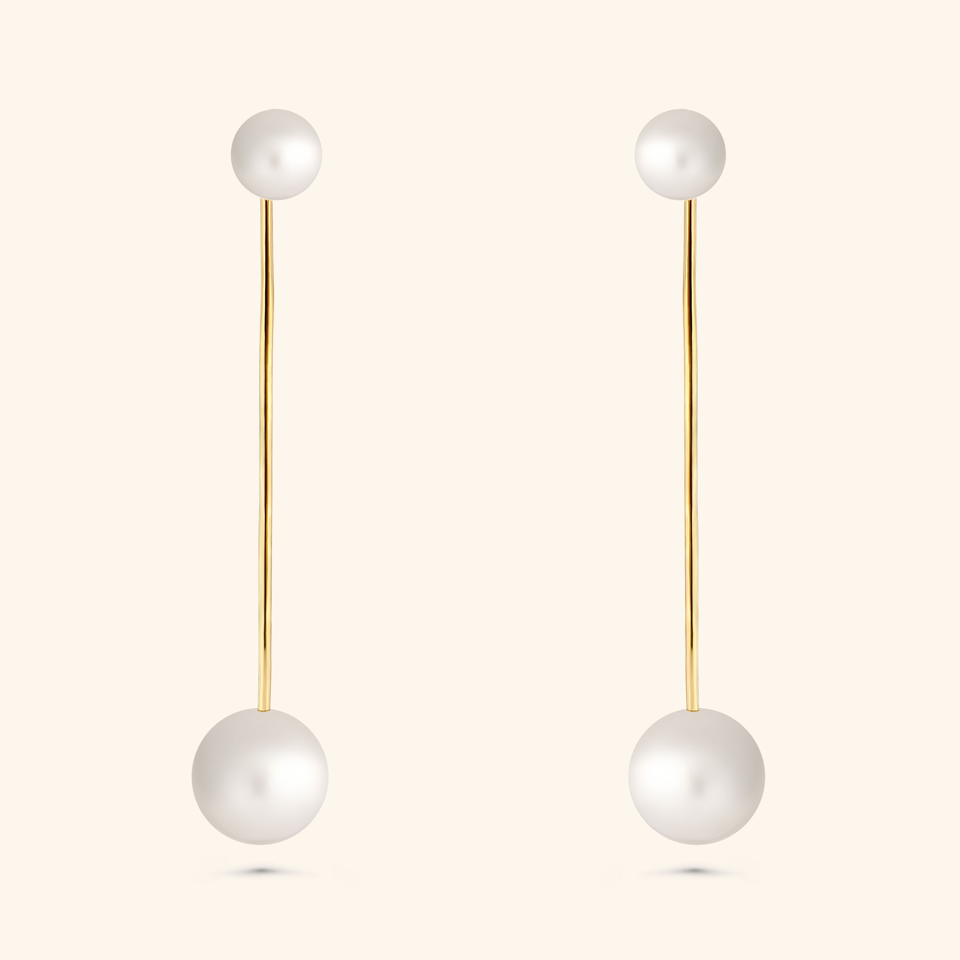 14K Yellow Gold Fresh Water Pearl Earrings with Dangling Jacket