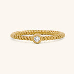 14K Yellow Gold Stone Diamond Rope Ring