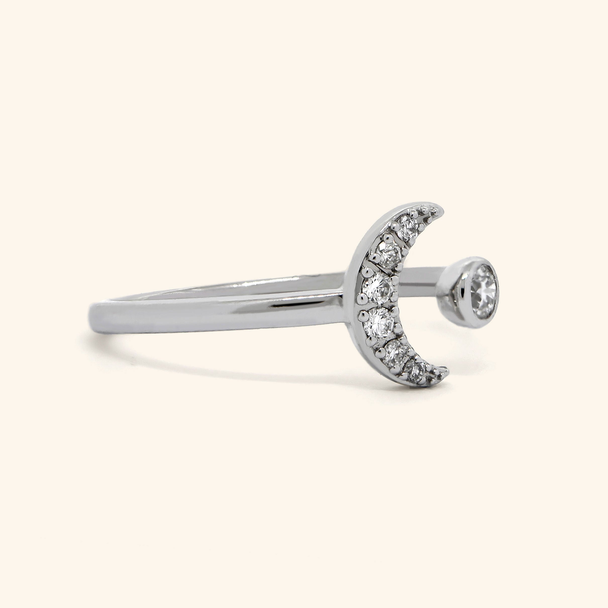 18K White Gold Crescent Diamond Ring rear view