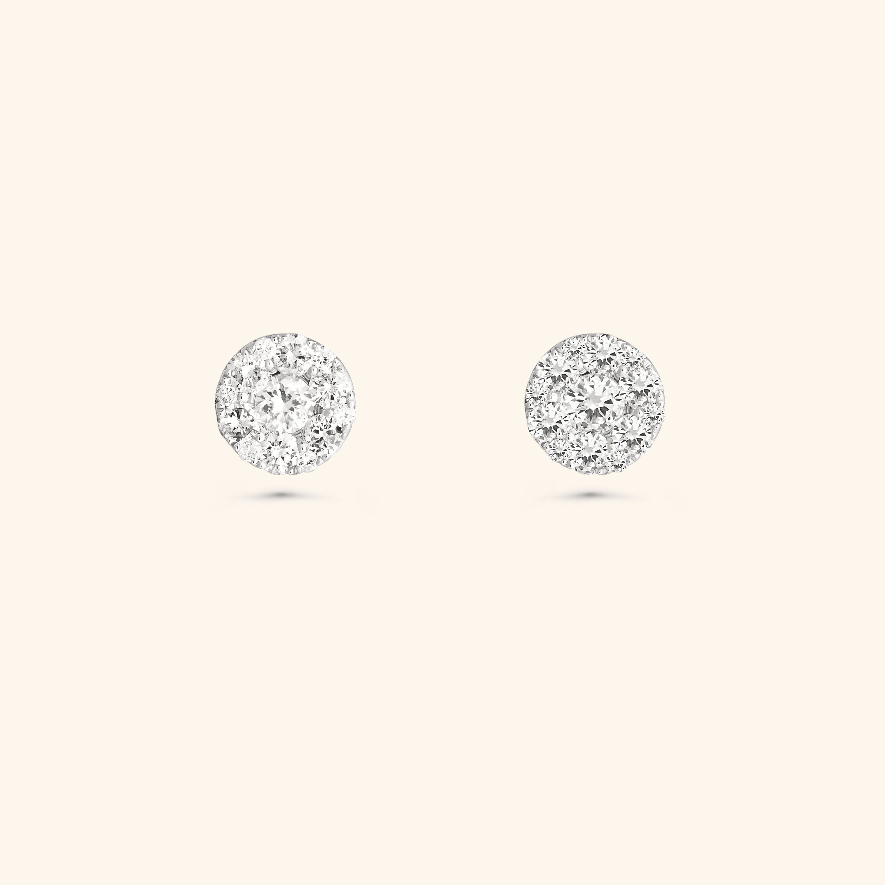 18K White Gold Medium Cluster Diamond Stud Earrings