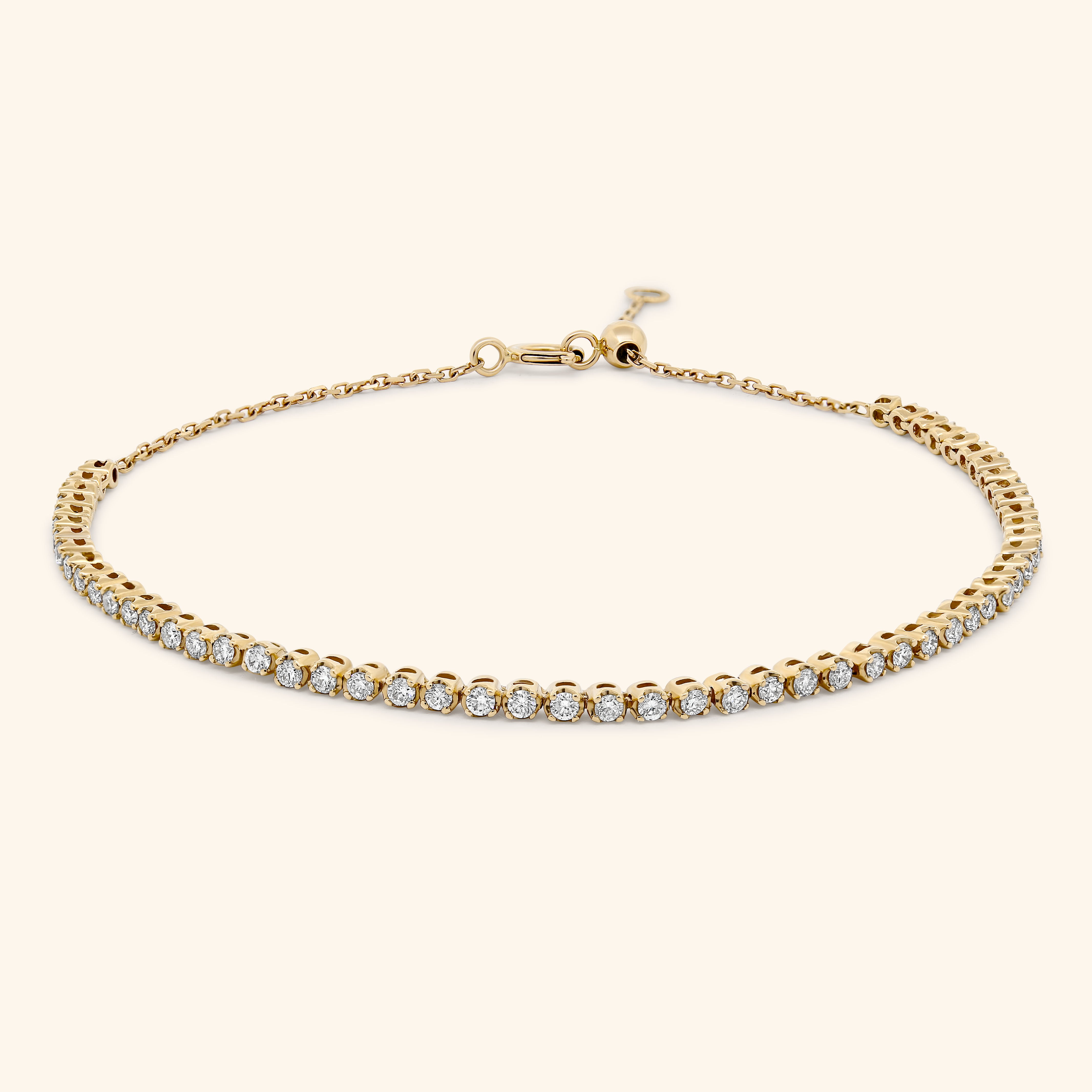 18K Yellow Gold Tennis Diamond Adjustable Bracelet