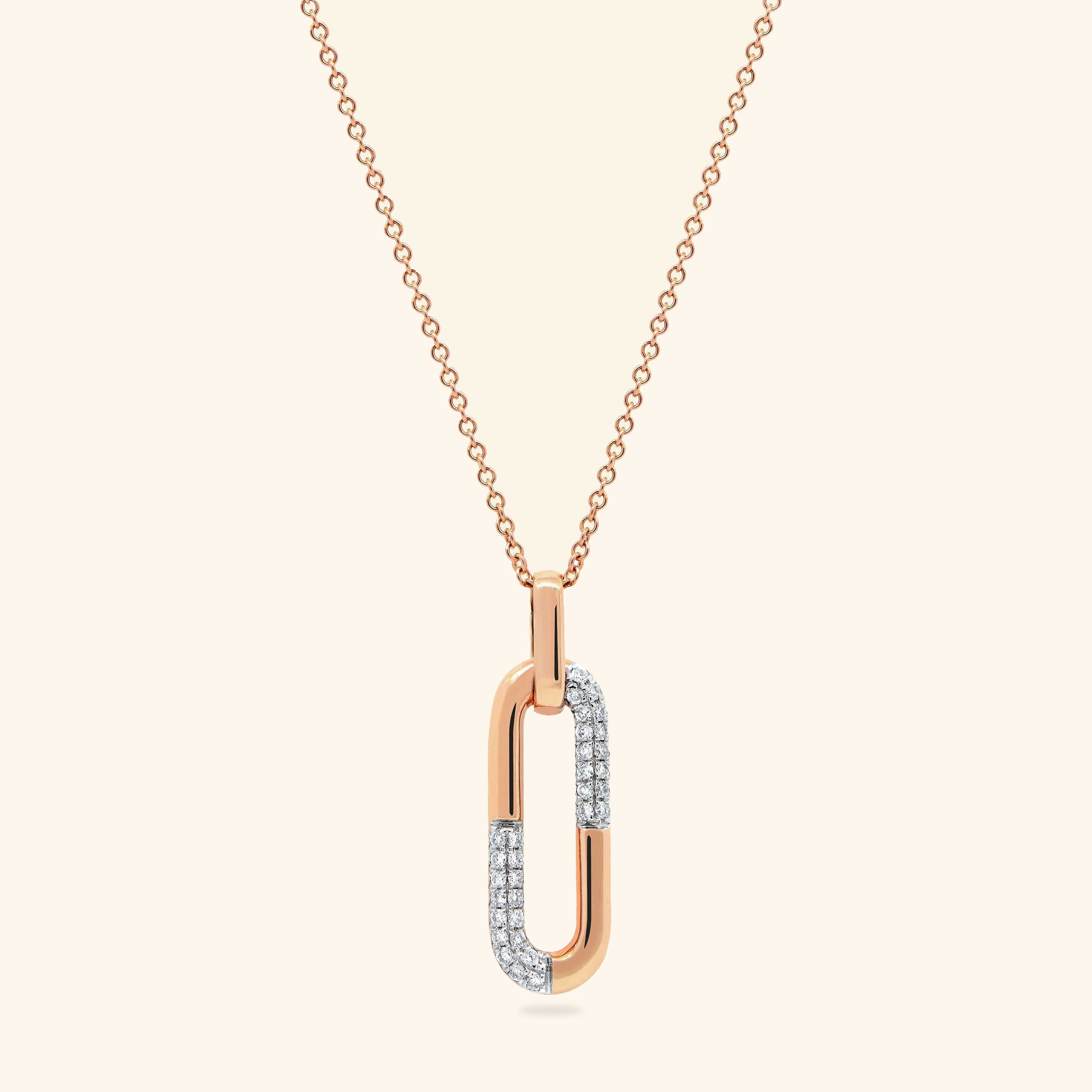 18K Rose Gold Diamond Paper Clip Pendant