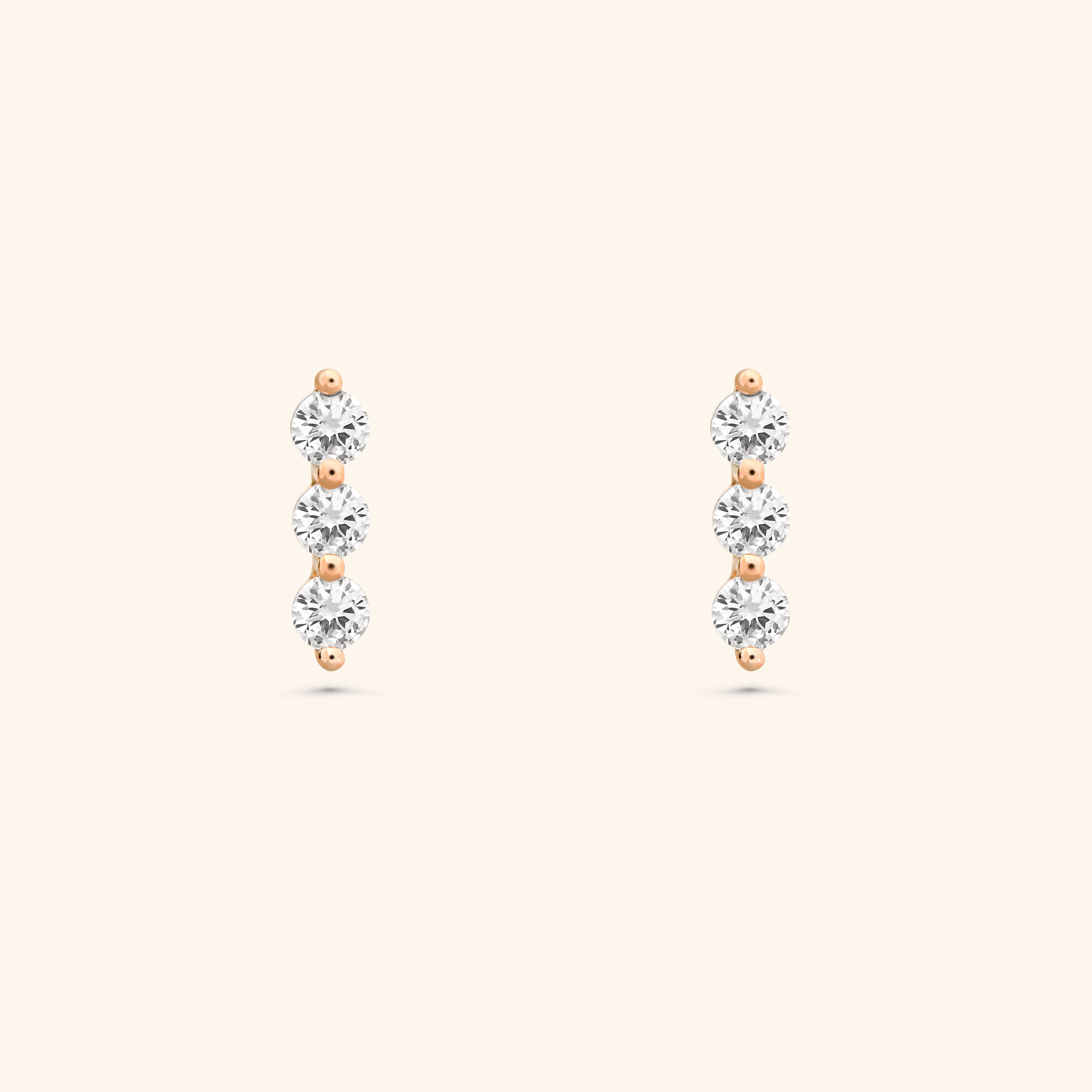 18K Rose Gold Diamond Trio Stud Earrings