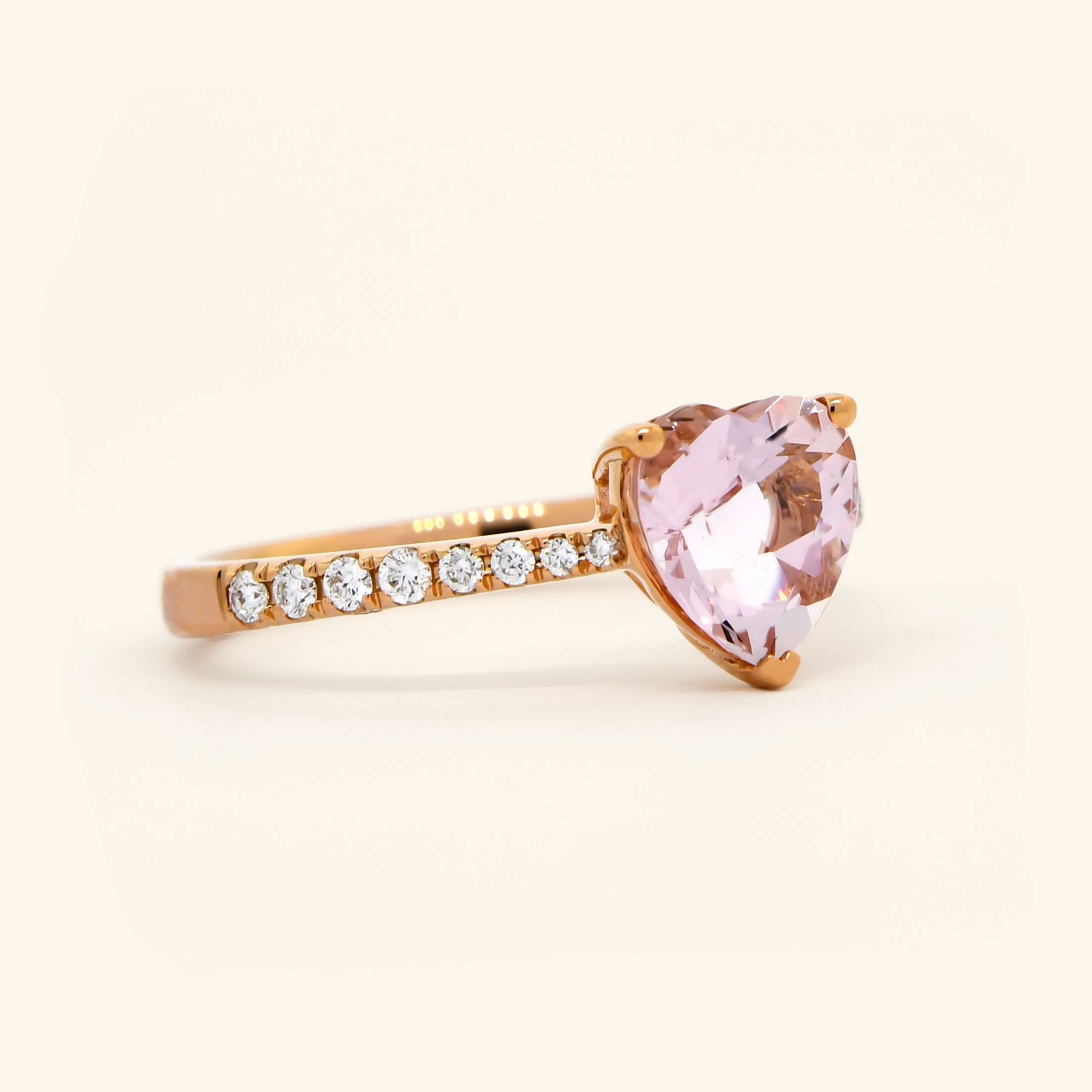 18K Rose Gold Heart-Shaped Morganite and Diamond Ring rear view