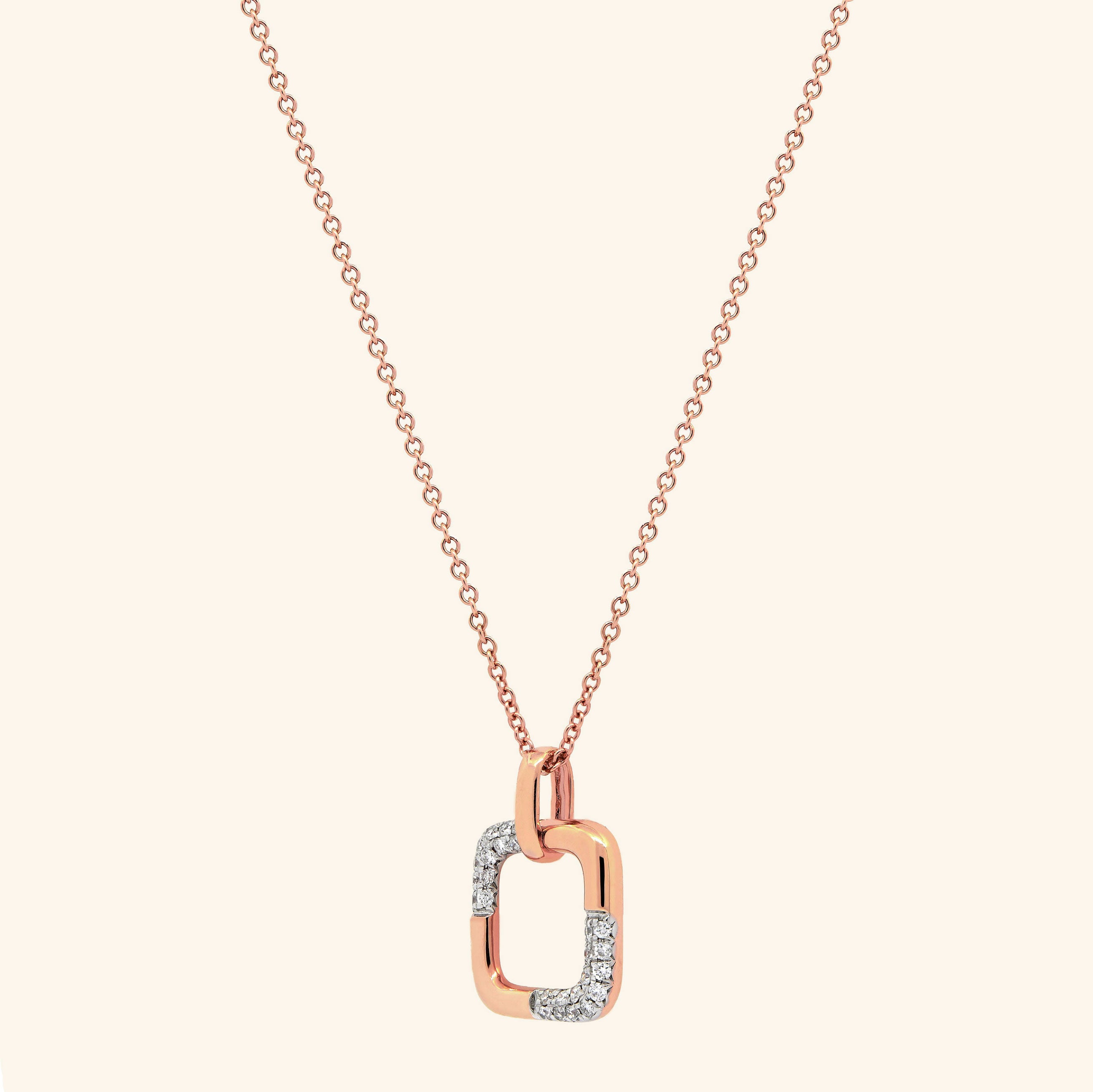 18K Rose Gold Square Diamond Pendant