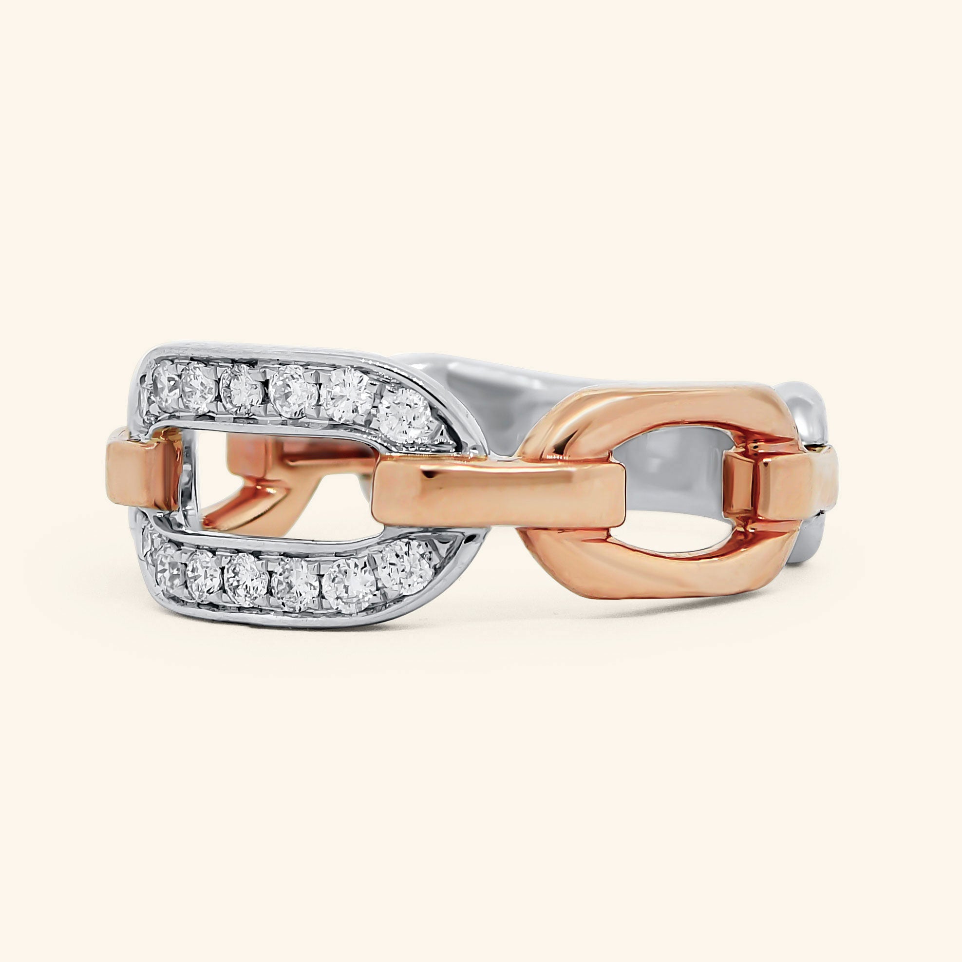 18K Rose Gold & White Gold Diamond Buckle Ring side  view