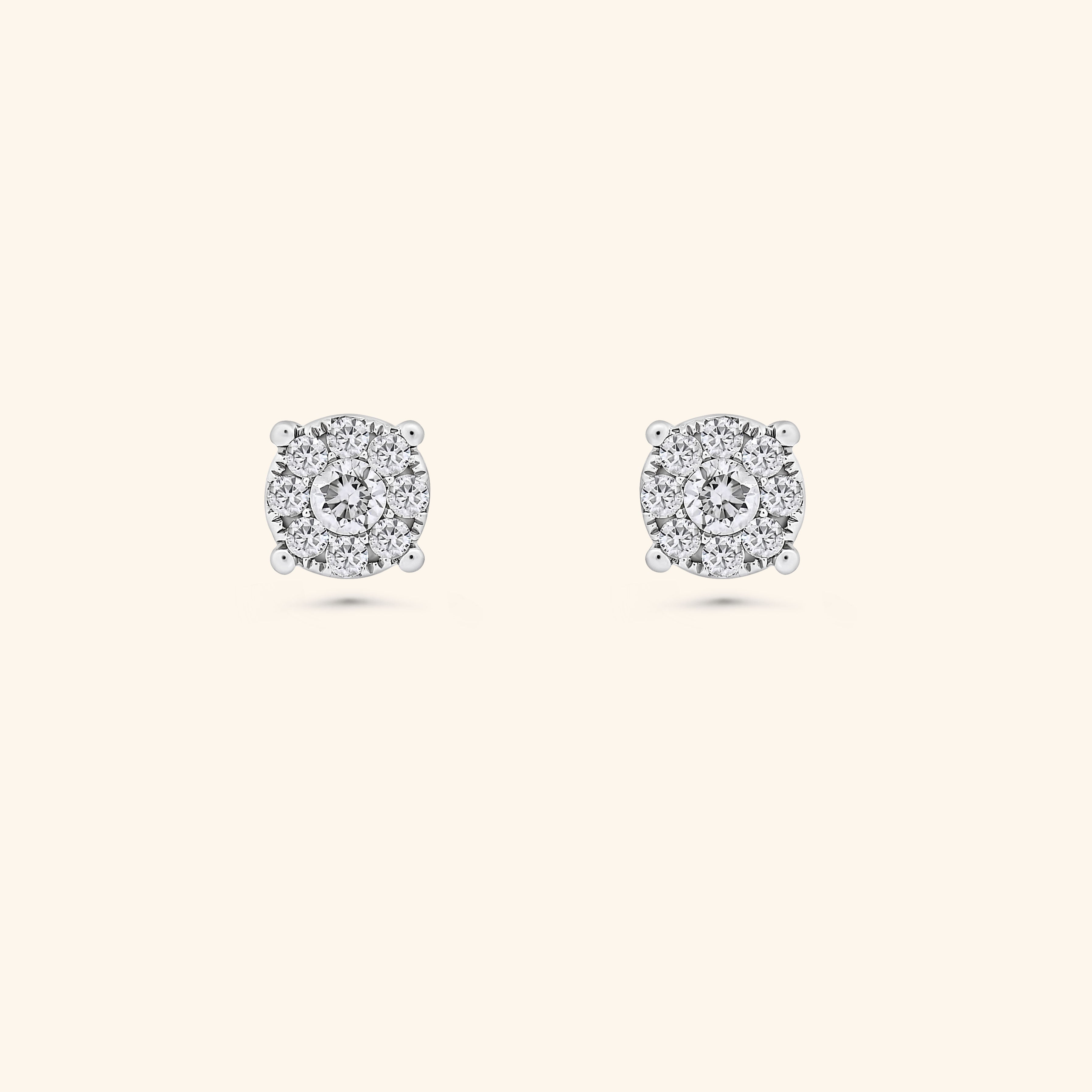 18K White Gold Cluster Diamond Stud Earrings