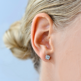 18K White Gold Cluster Diamond Stud Earrings with model's ear