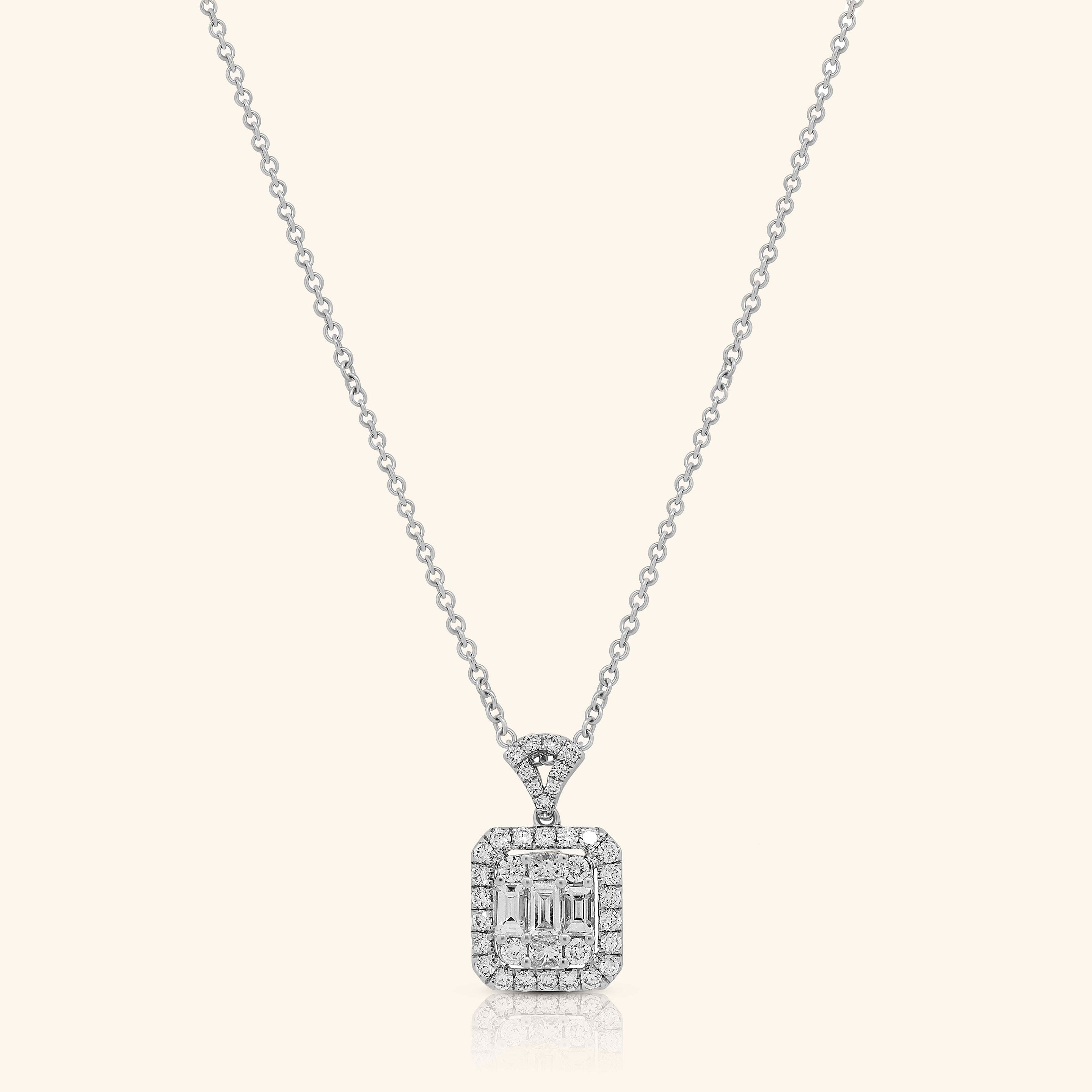 18K White Gold Multi Diamond Pendant with Halo