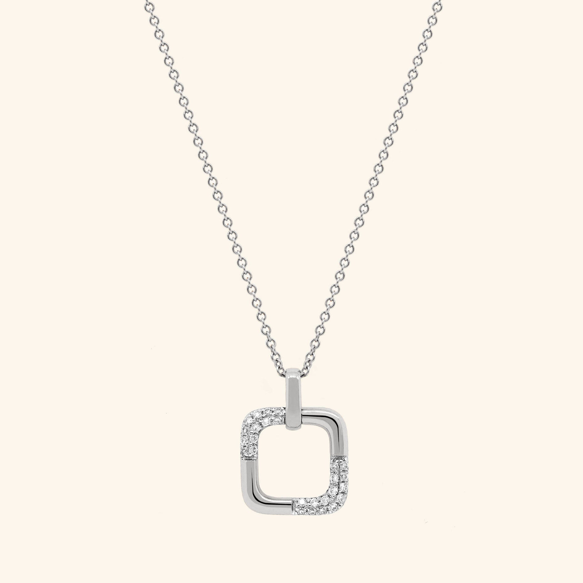 18K White Gold Square Diamond Pendant