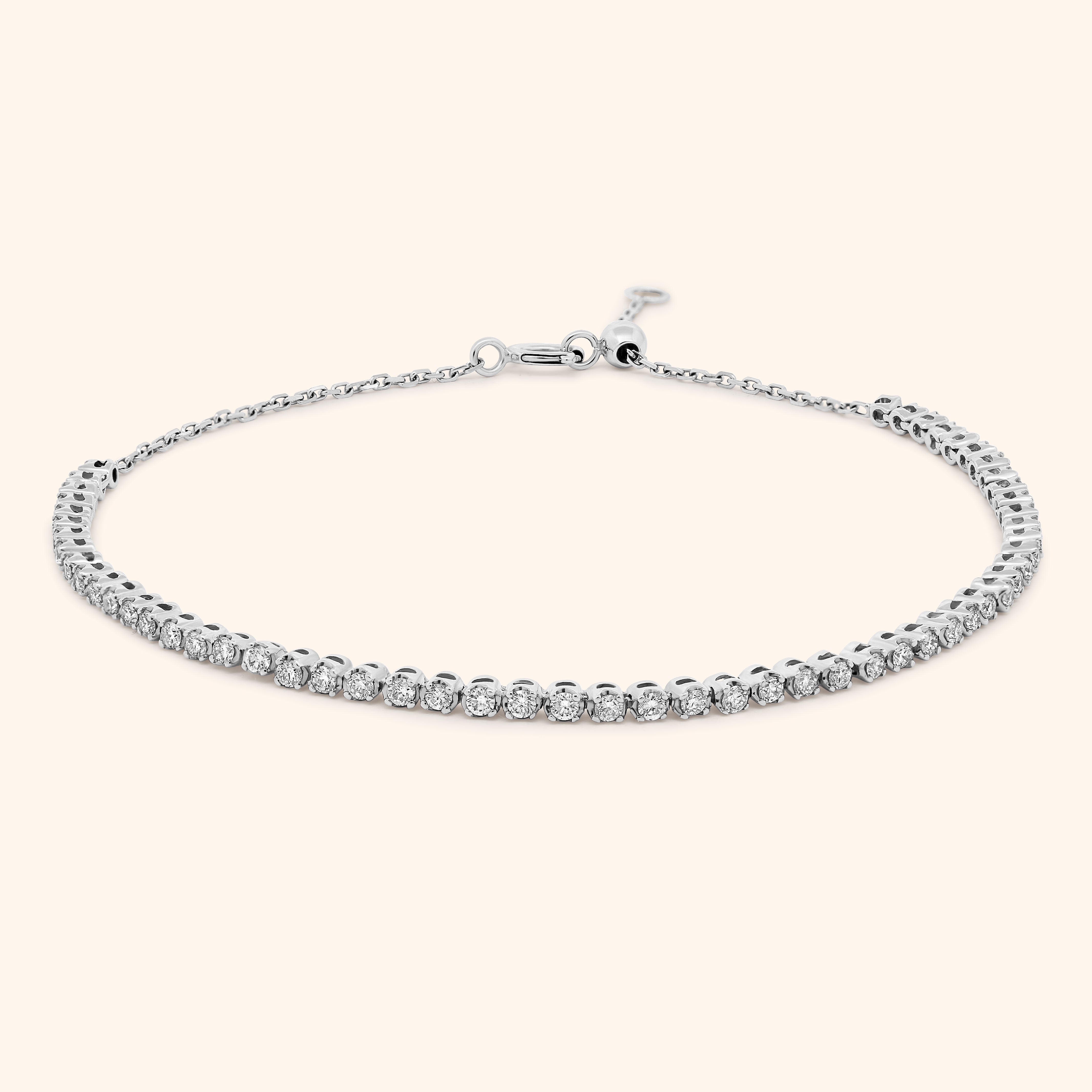 18K White Gold Tennis Diamond Adjustable Bracelet