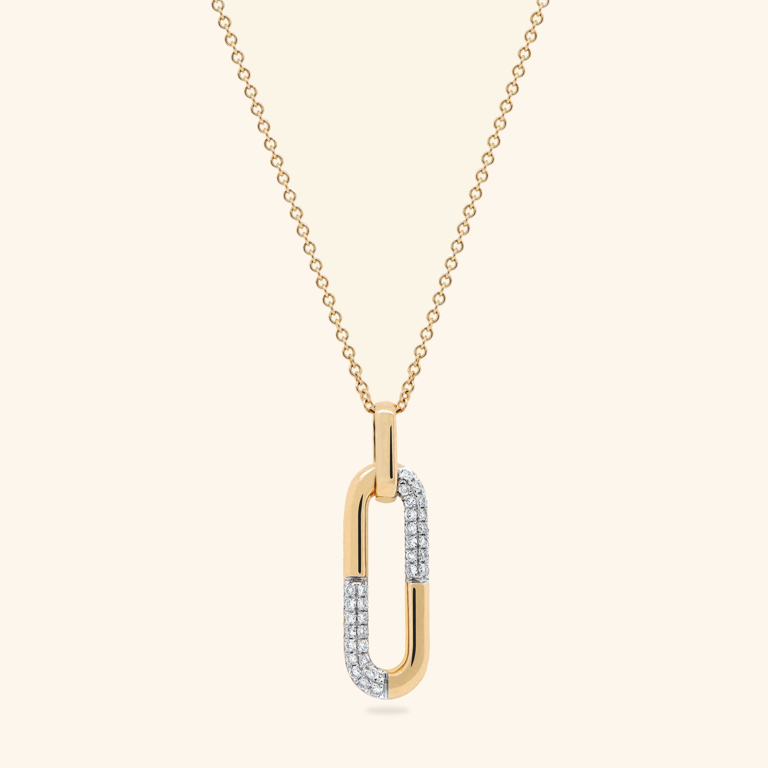 18K Yellow Gold Diamond Paper Clip Pendant