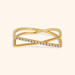 18K Yellow Gold Diamond Pave X Ring