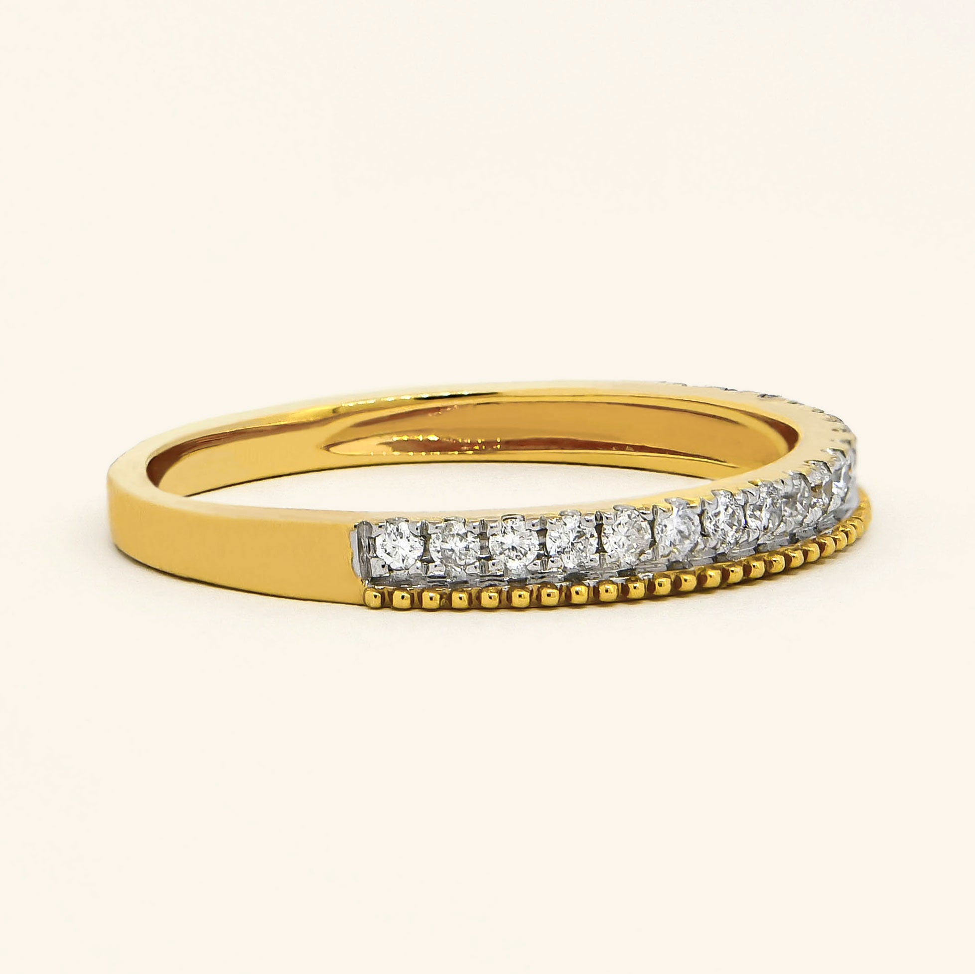 18K Yellow Gold Milgrain Diamond Band