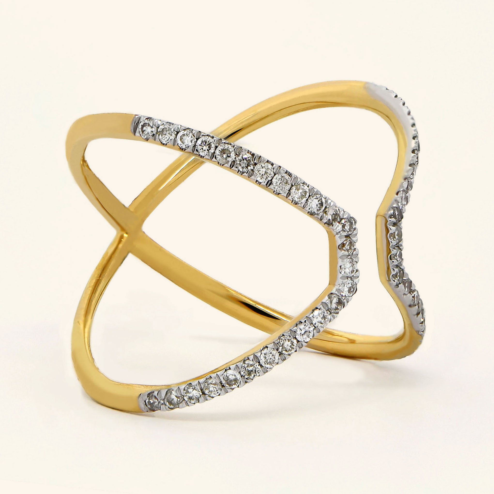 18K Yellow Gold Pave Set Diamond Open-Bar Ring