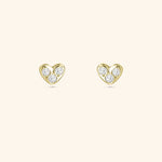 18K Yellow Gold Petite Heart Shape Earrings with Round Diamond