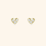 18K Yellow Gold Petite Heart Shape Earrings with Round Diamond