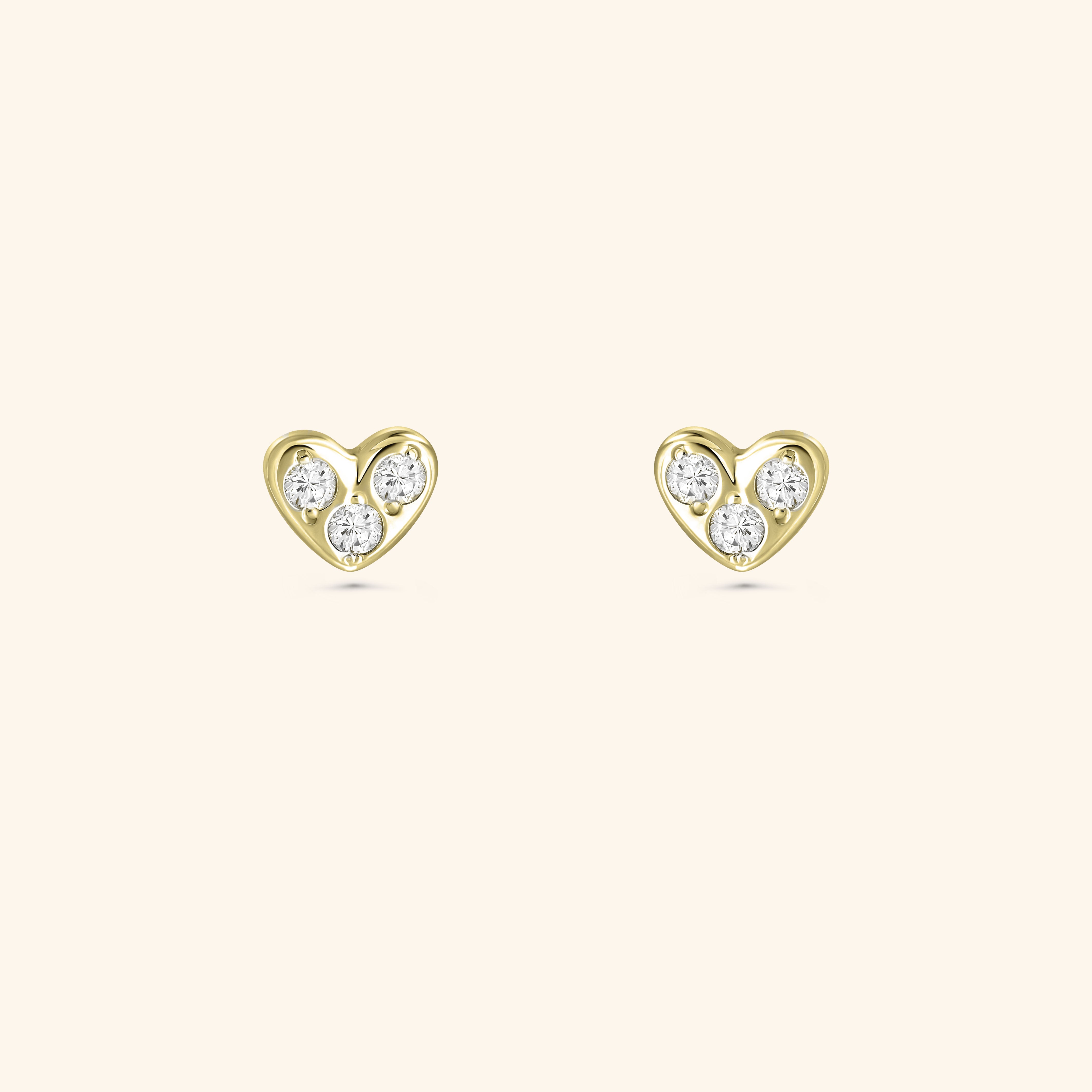 18K Yellow Gold Petite Heart Shape Earrings with Round Diamond