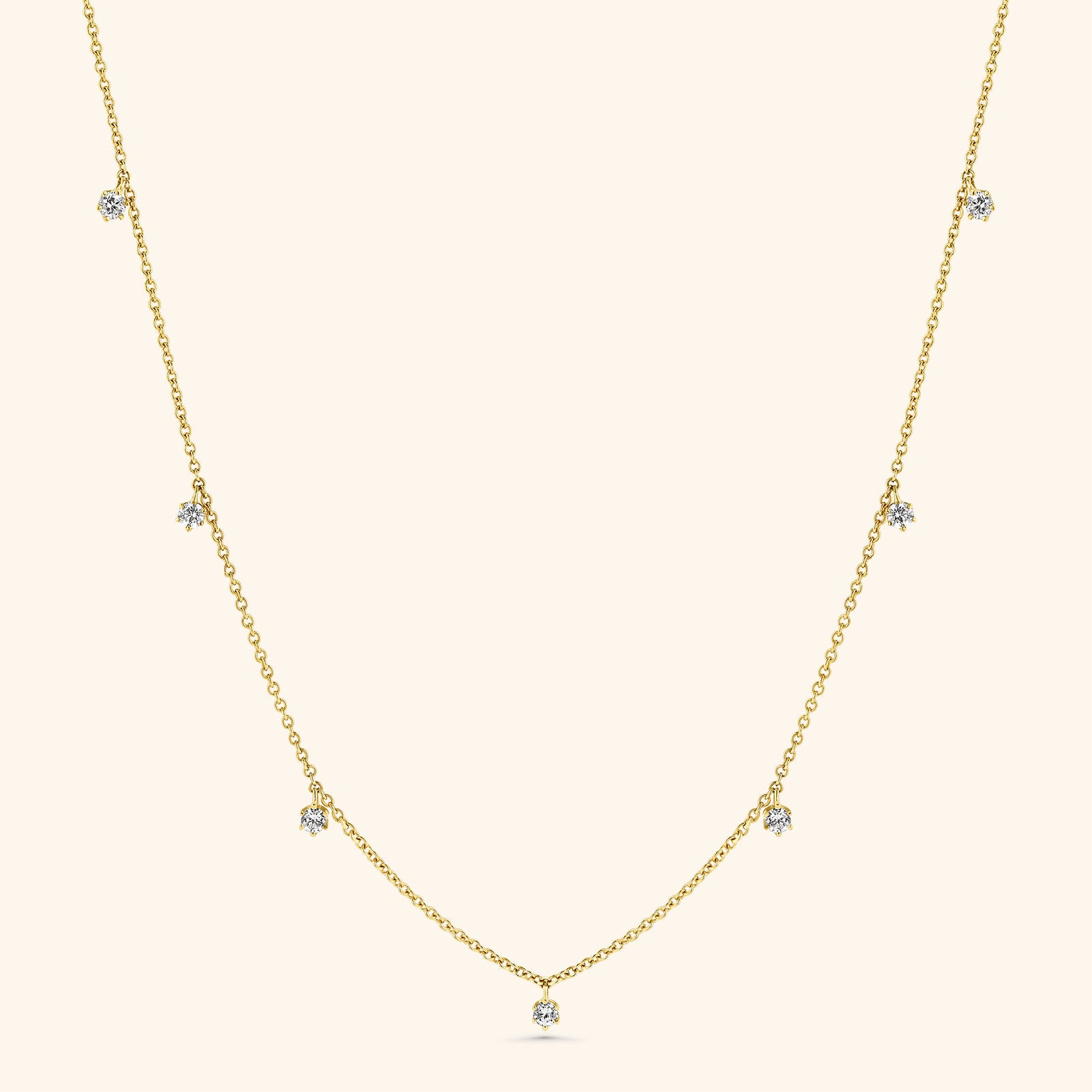 18K Yellow Gold Seven Diamond Stations Necklace