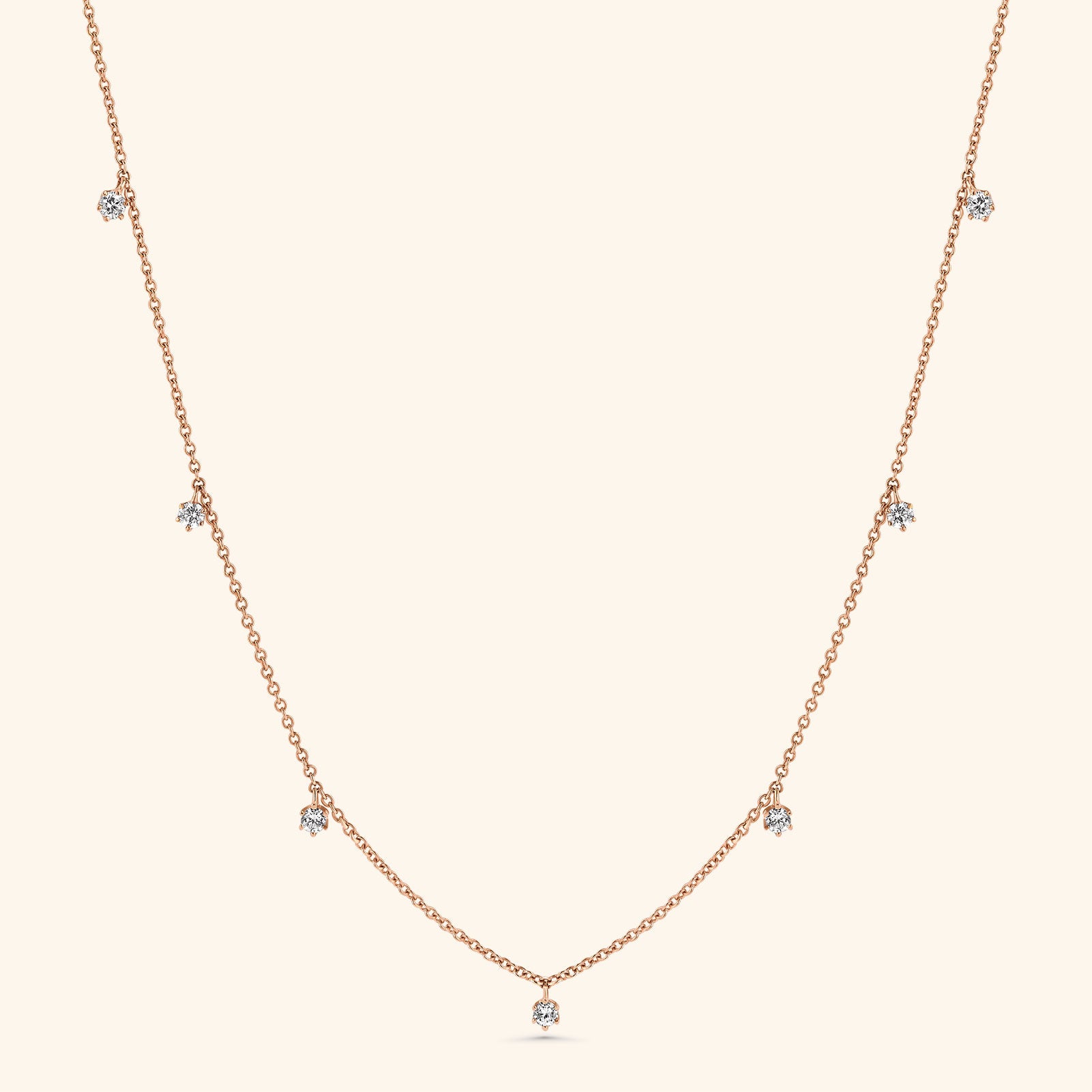 18K Rose  Gold Seven Diamond Stations Necklace