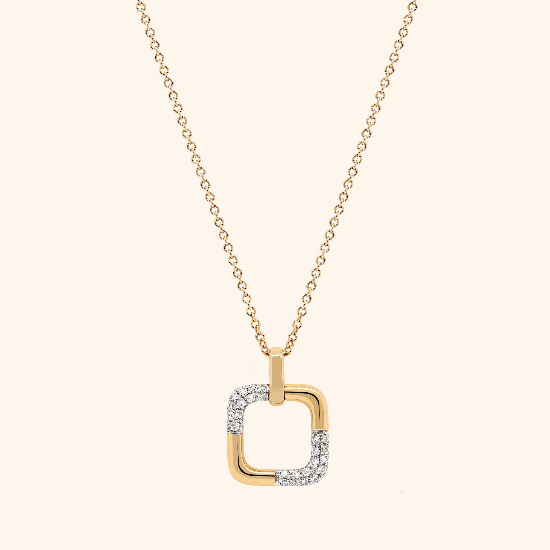 18K Yellow Gold Square Diamond Pendant