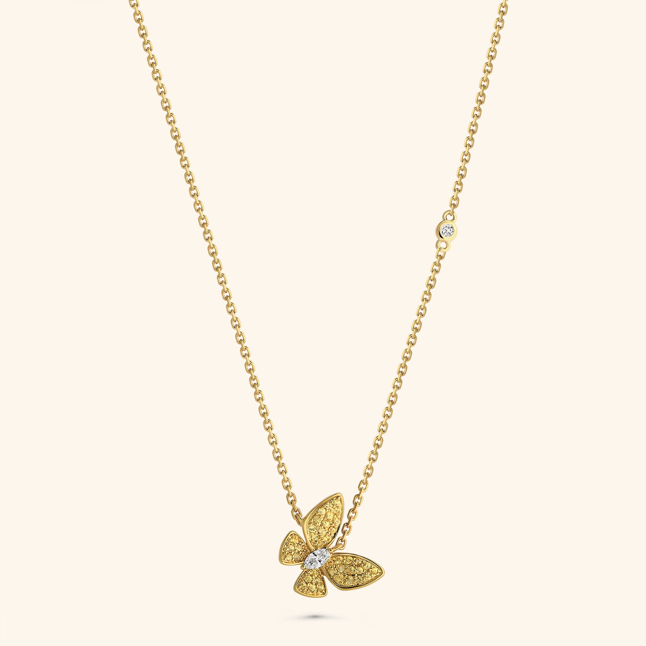 18K Yellow Gold Yellow Sapphire and Diamond Butterfly Necklace