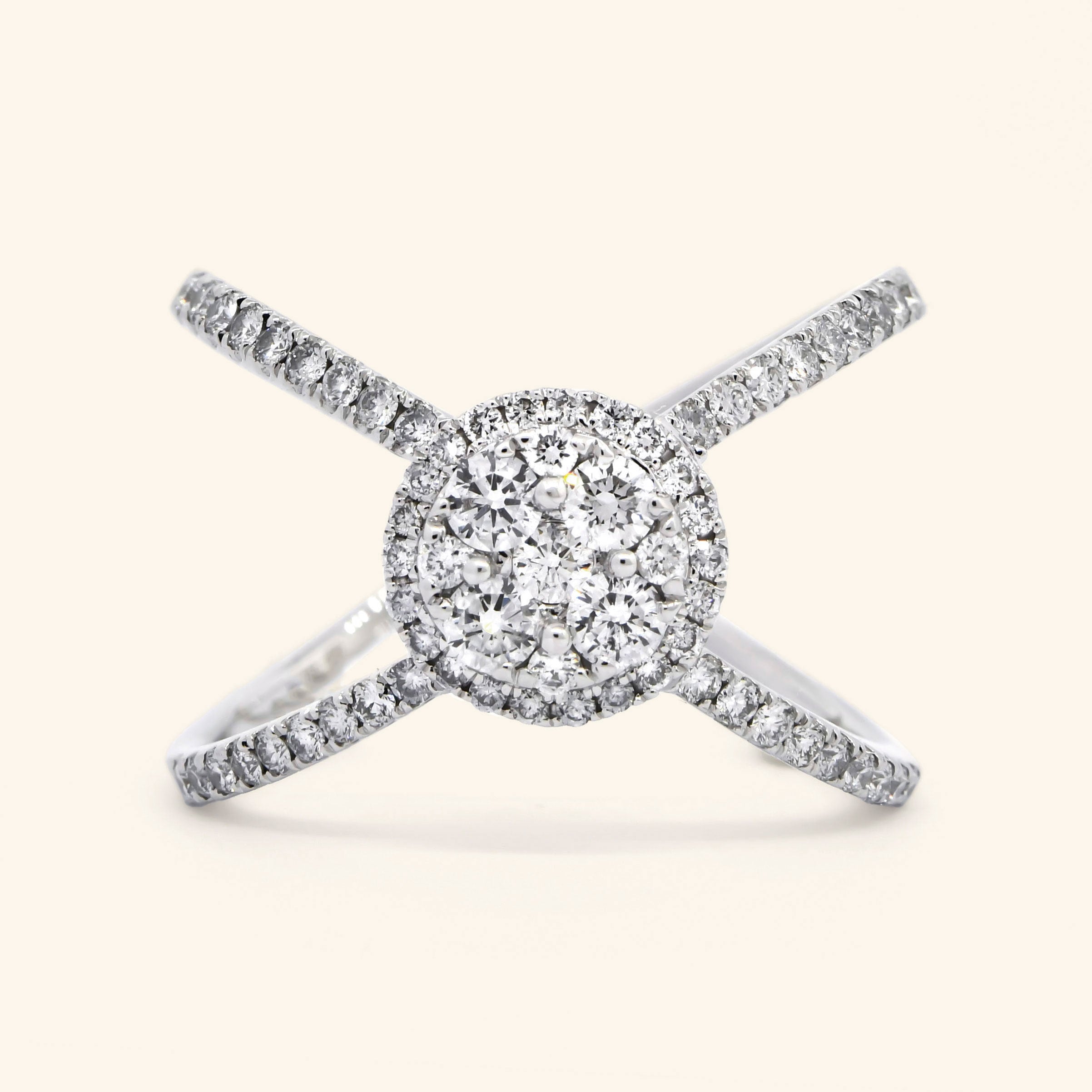 18K White Gold Criss - Cross Orbit Diamond Ring