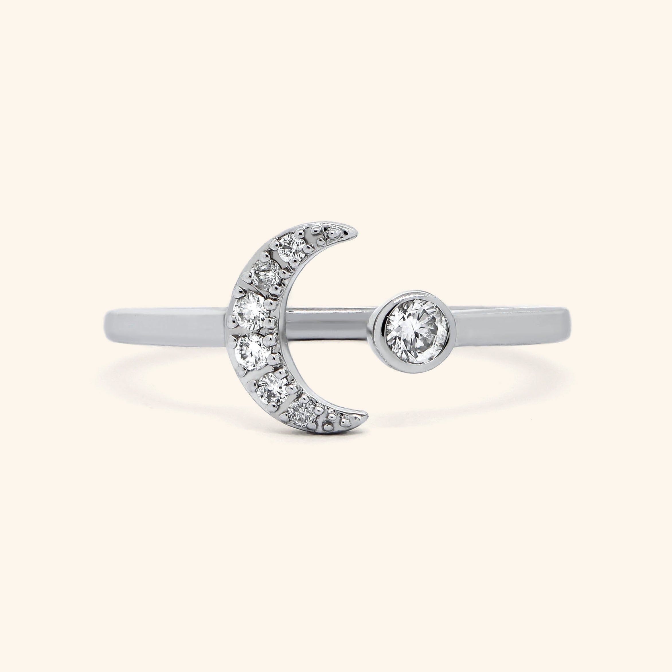 18K White Gold Crescent Diamond Ring