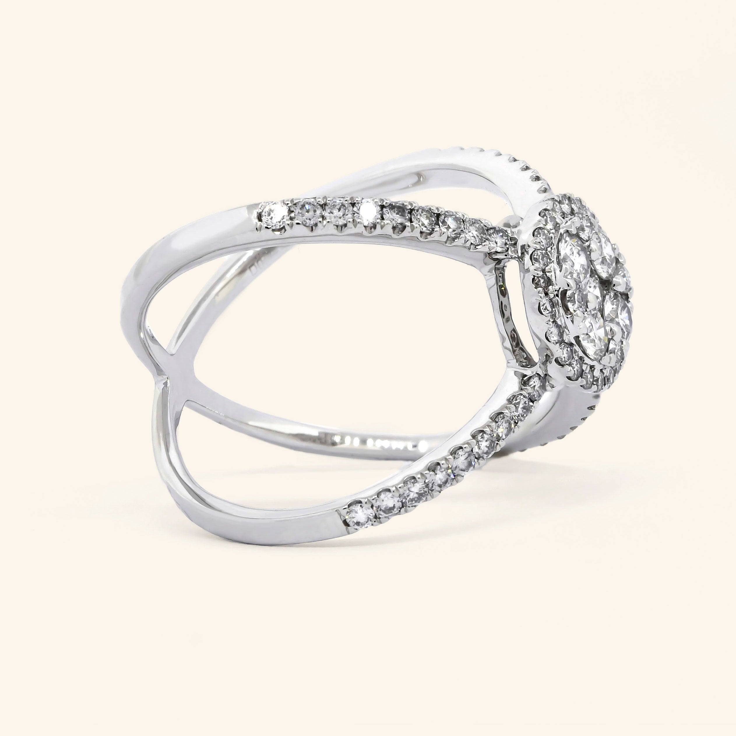 18K White Gold Criss - Cross Orbit Diamond Ring