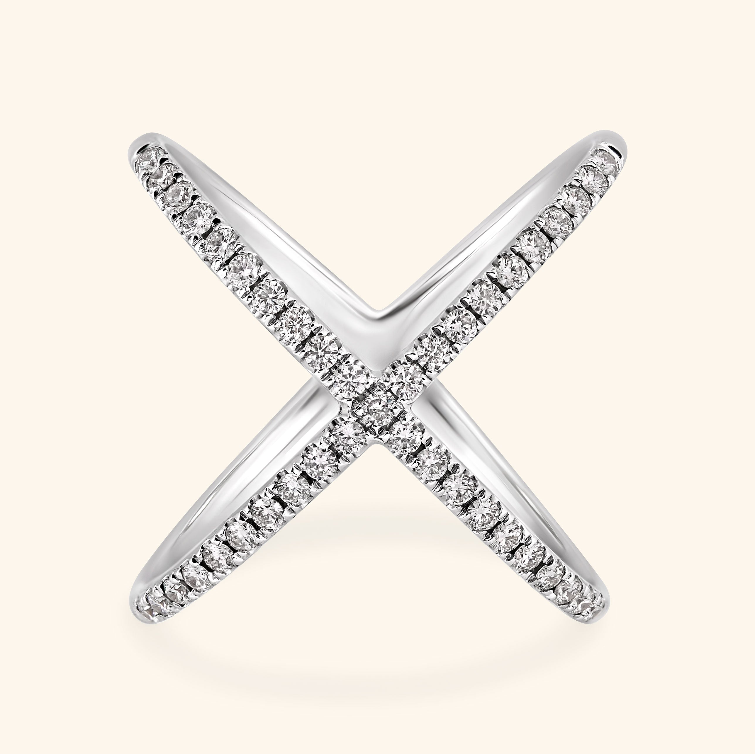 14K White Gold Diamond Criss Cross Diamond Ring