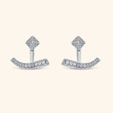 18K White Gold Diamond Pyramid Stud Earrings with Wavy Earring Jackets