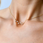 18K Gold Diamond Scatter Trio Necklace with model's neck