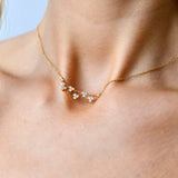 18K Gold Diamond Scatter Trio Necklace with model's neck