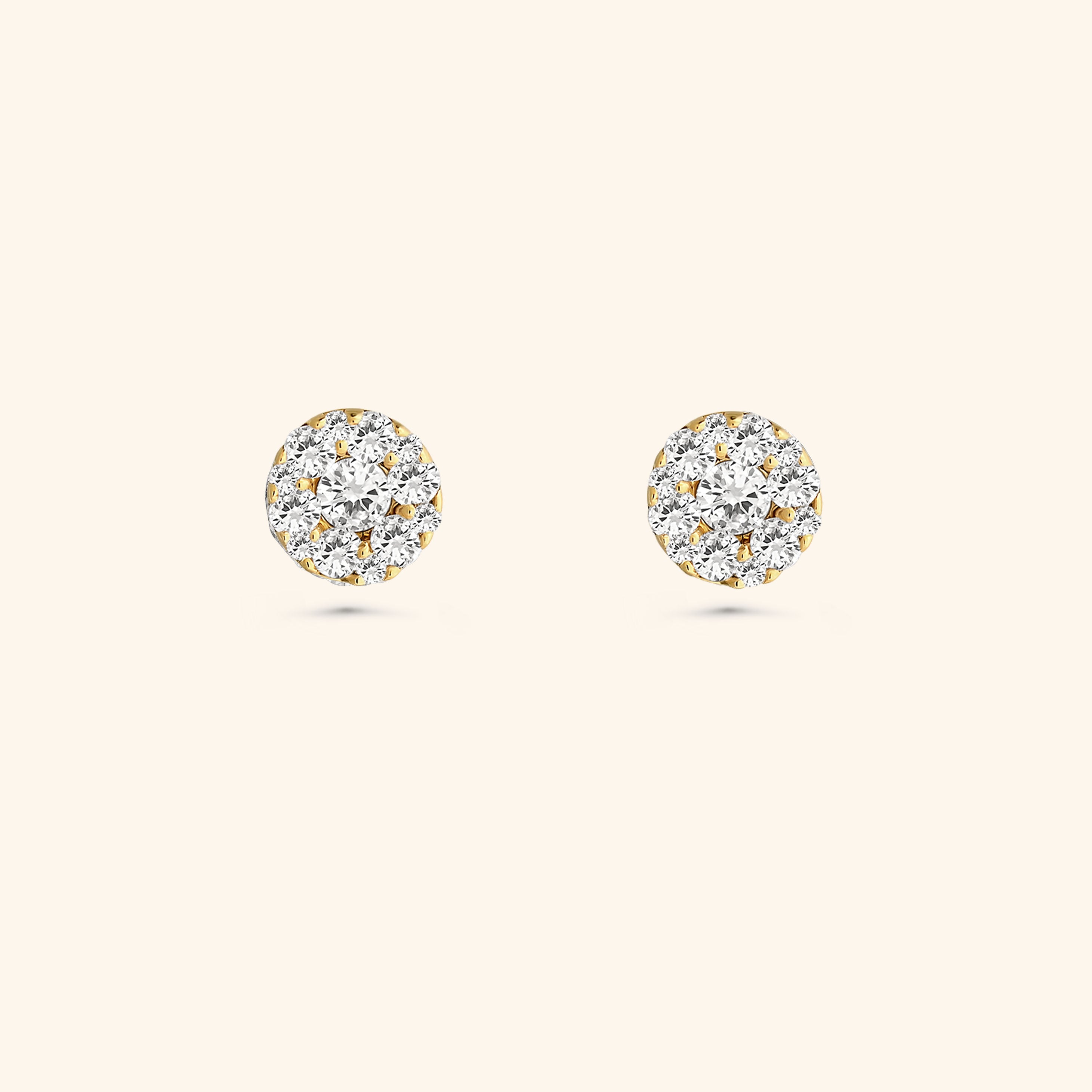 18K Yellow Gold Medium Cluster Diamond Stud Earrings