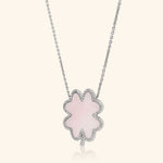 18K White Gold Mother Pearl Clover Diamond Necklace