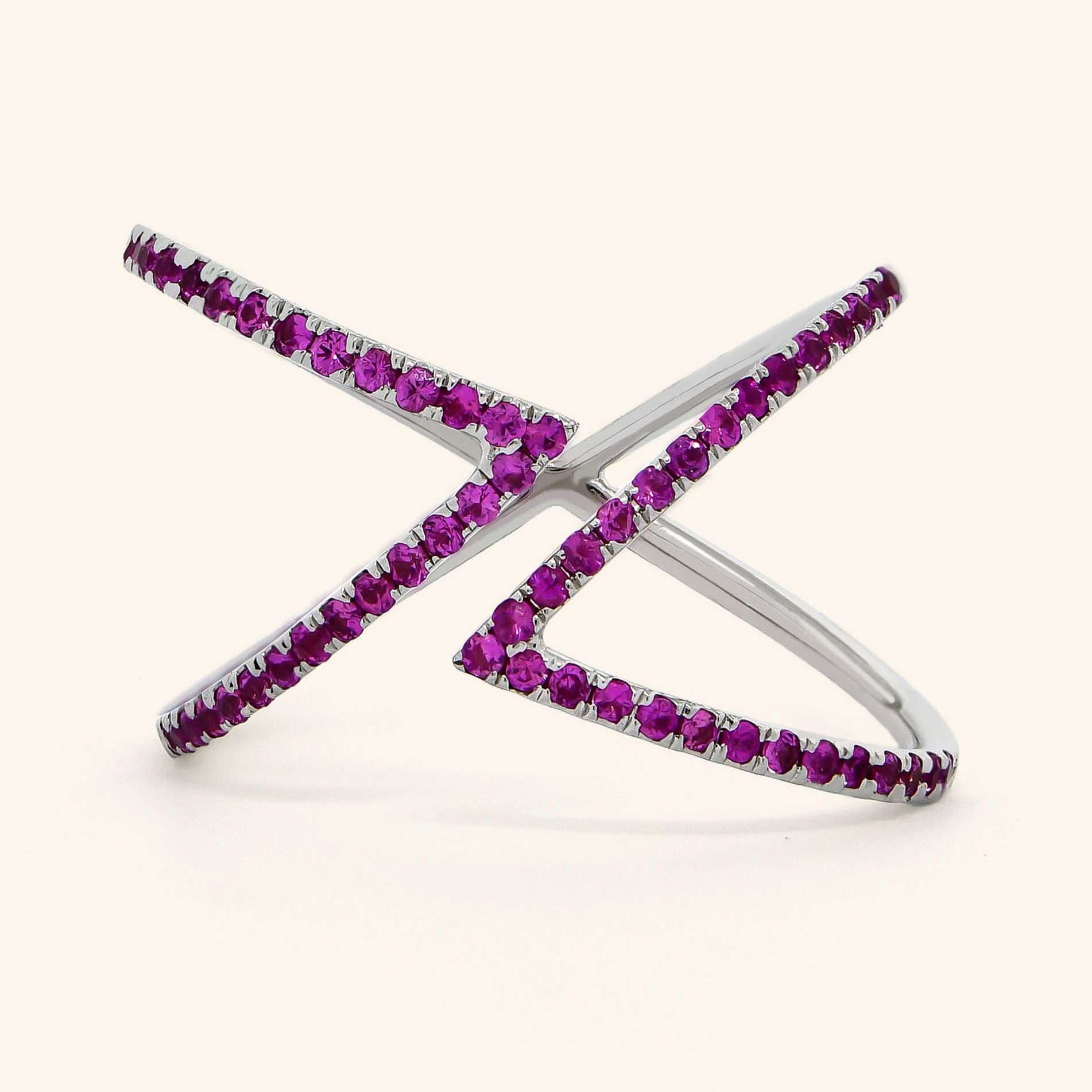 18K White Gold Pink Sapphire Open Leaf Ring