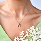 18K Gold Square Diamond Pendant with model's neck