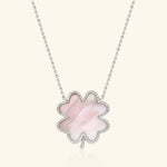 18K White Gold Mother Pearl Clover Diamond Necklace