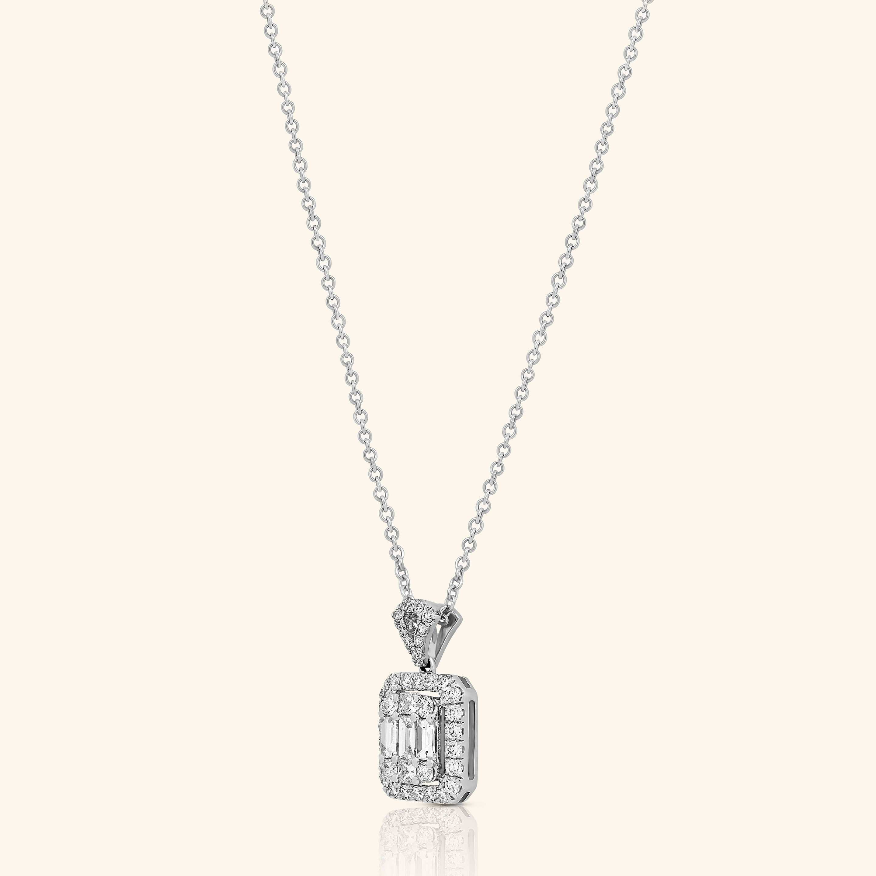 18K White Gold Multi Diamond Pendant with Halo