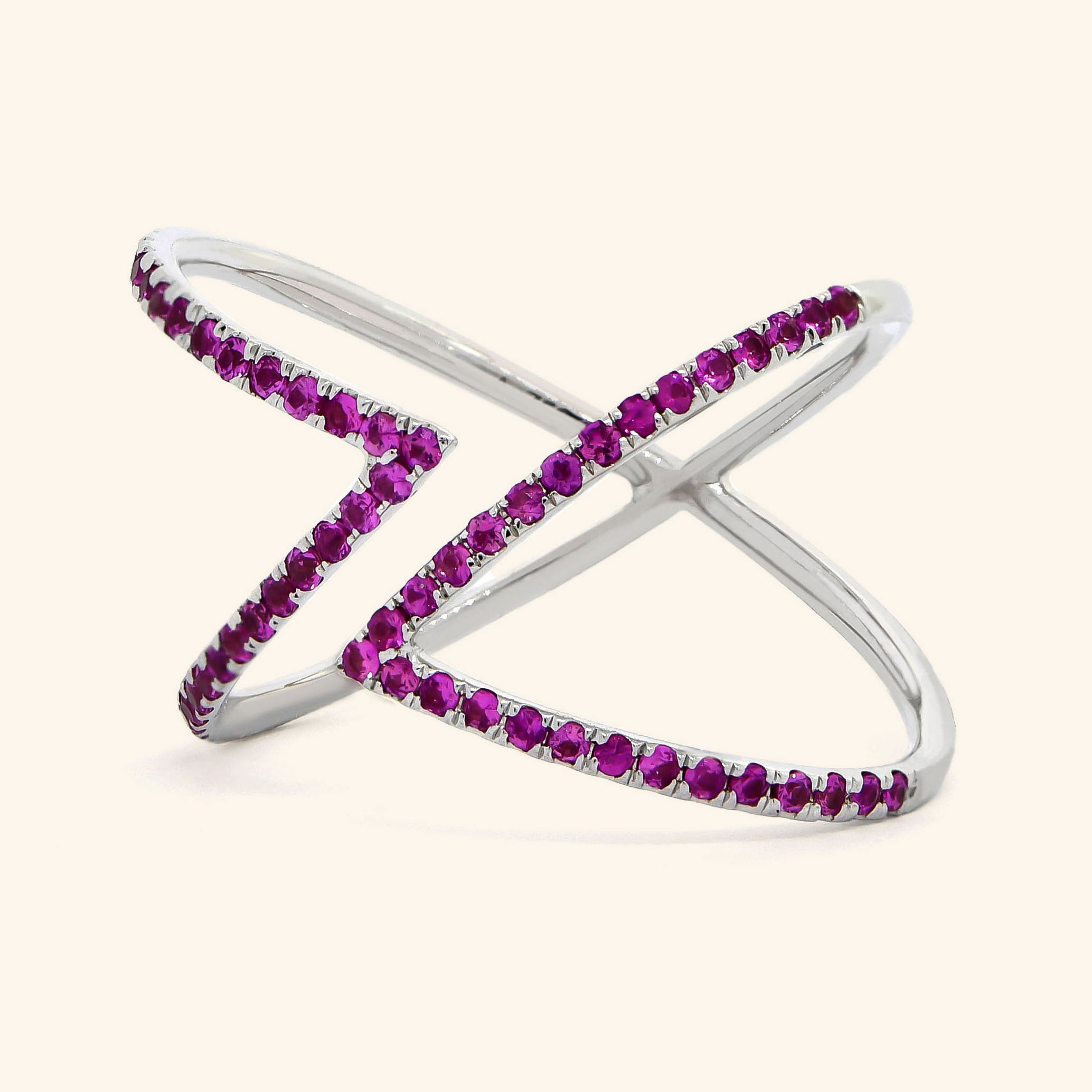 18K White Gold Pink Sapphire Open Leaf Ring