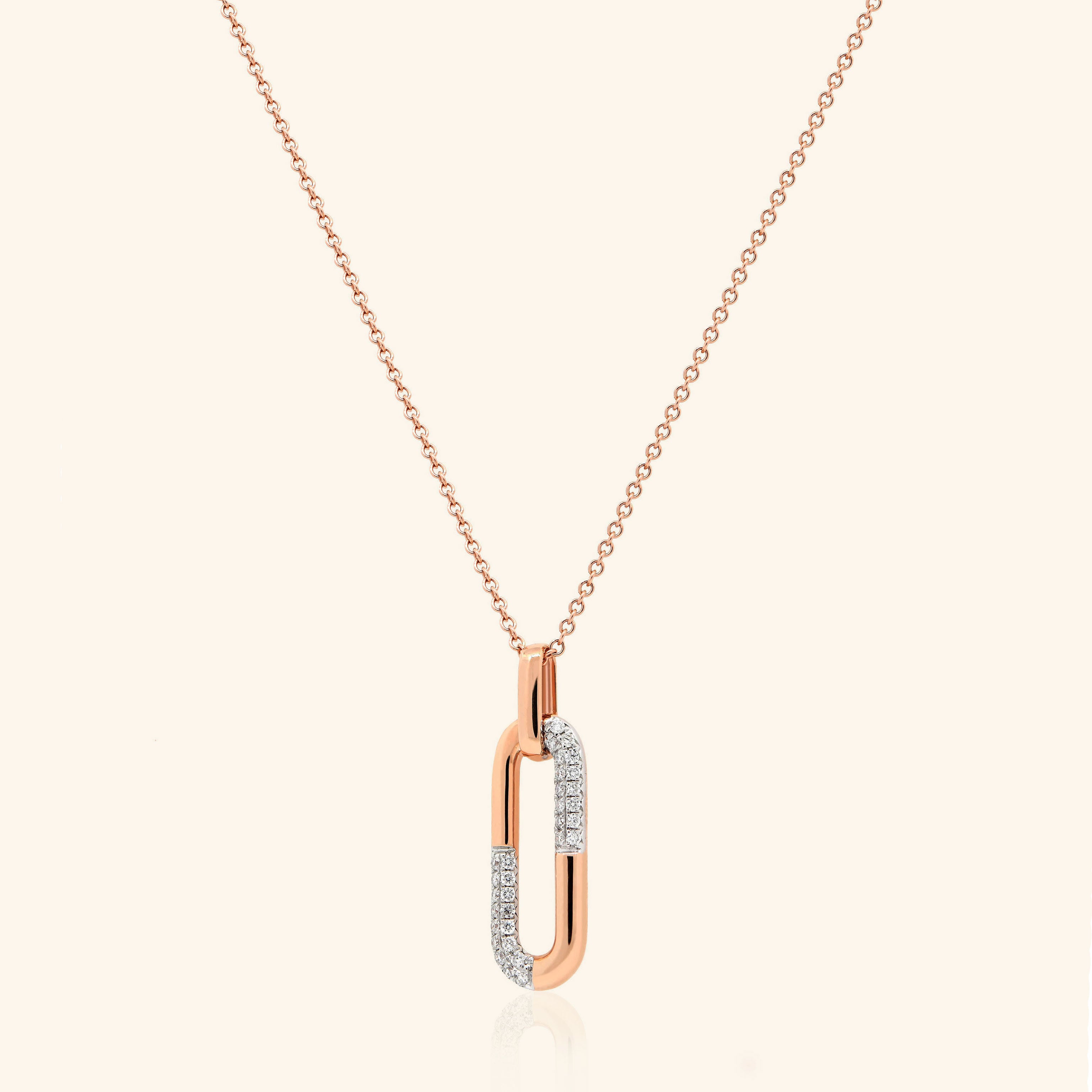 18K Rose Gold Diamond Paper Clip Pendant