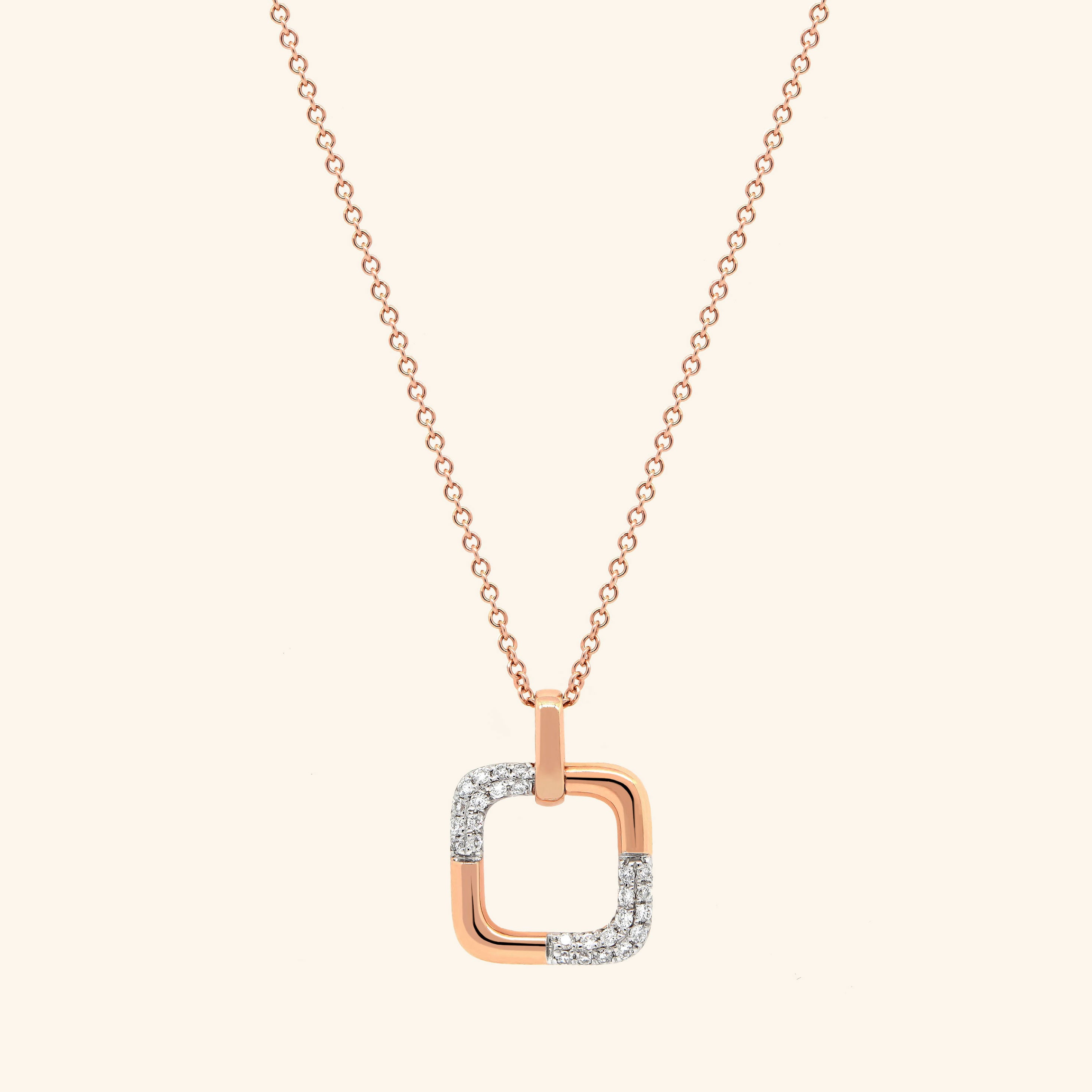 18K Rose Gold Square Diamond Pendant