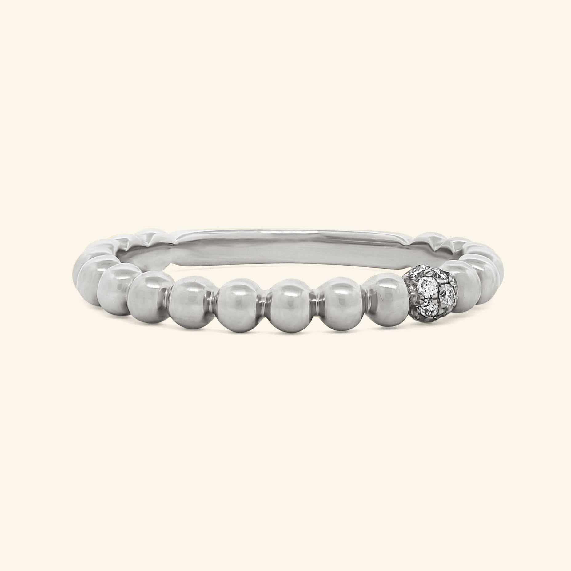 18K White Gold Beaded Ring with Diamond Accent