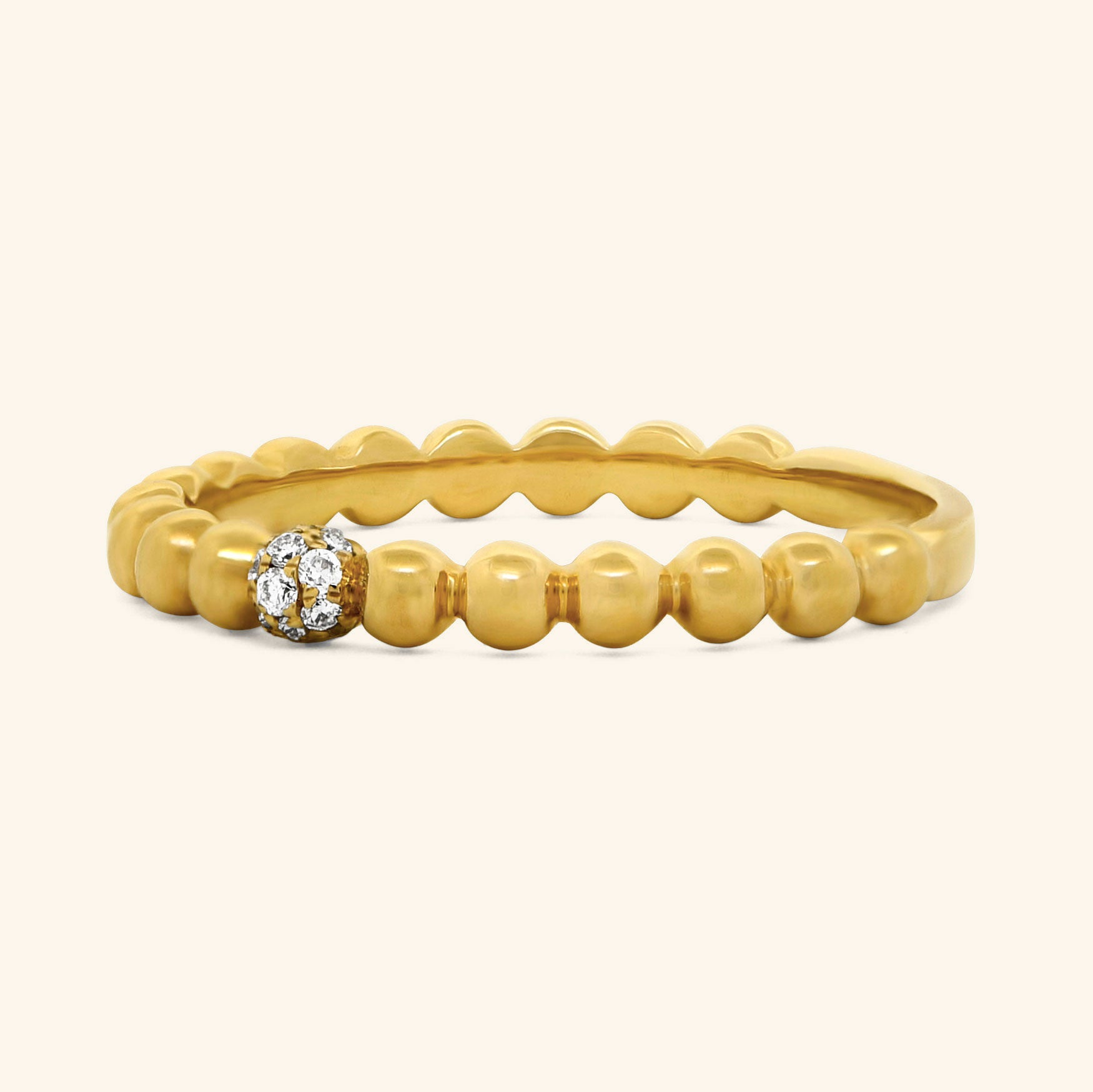 18K Yellow Gold Beaded Ring with Diamond Accent