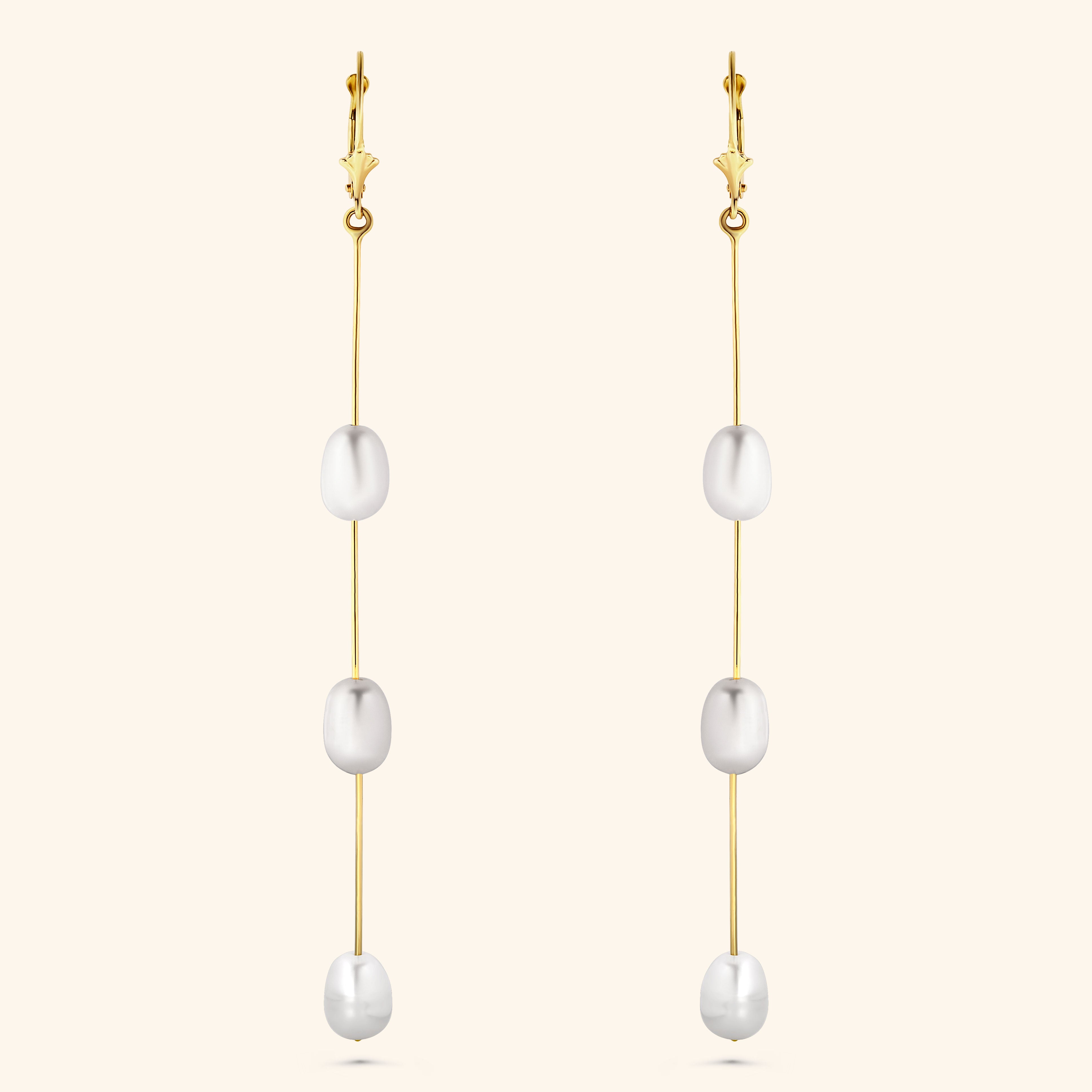 14K Yellow Gold Fresh Water Pearl Dangling Earrings