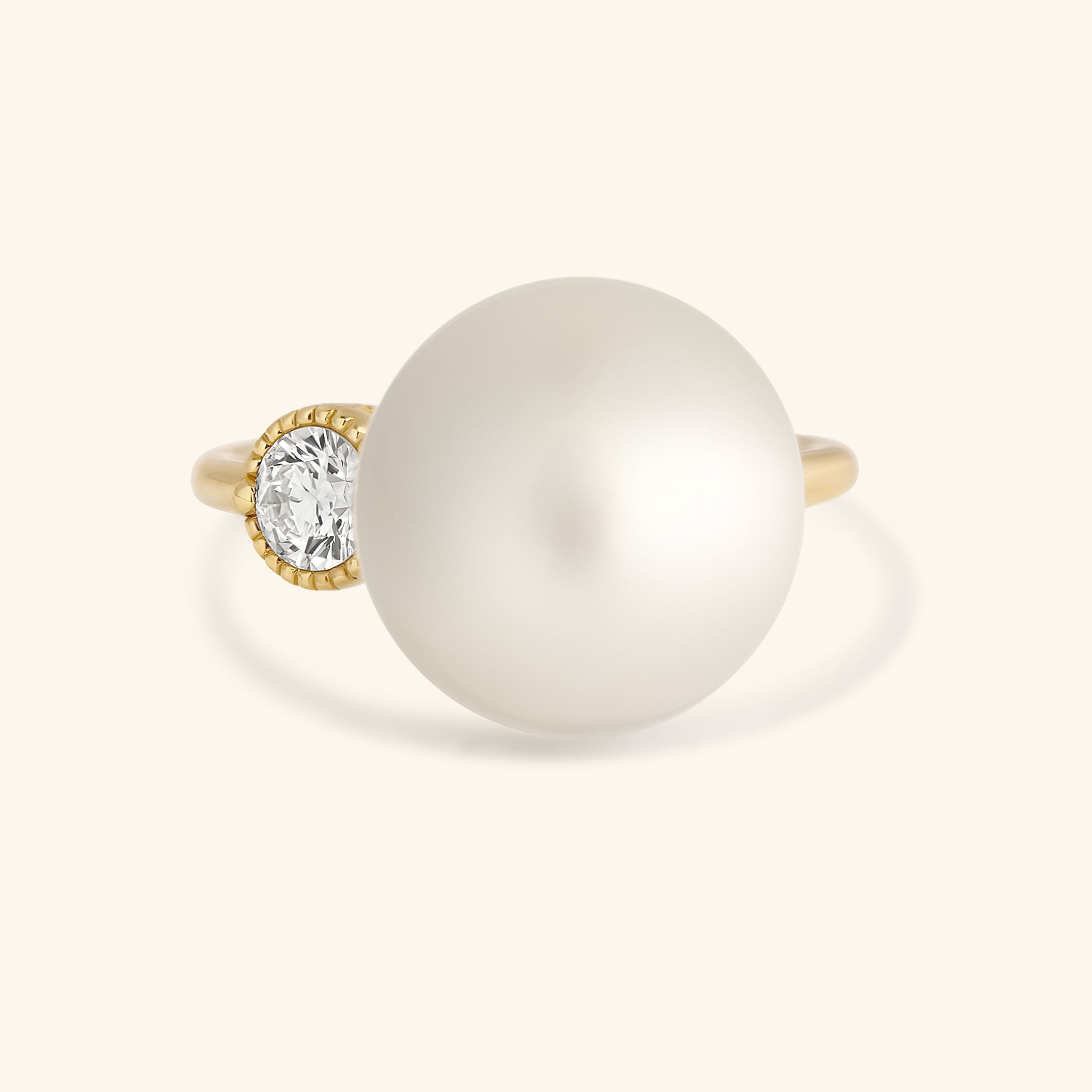 14K Yellow Gold Fresh Water Pearl Ring with Lab Grown Diamond